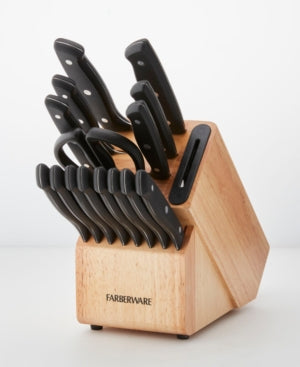 Farberware Edgekeeper 16-Piece Triple-Rivet Cutlery Block Set with Built-in Sharpener Black