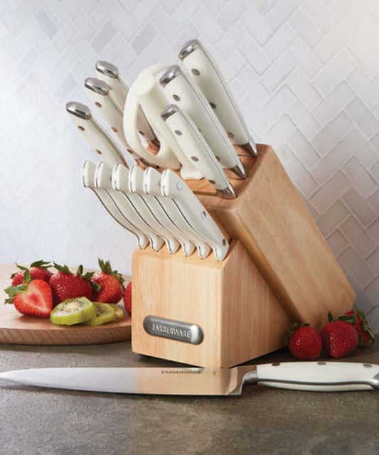 Farberware 15-Piece Forged Triple-Riveted White Handle Cutlery Set