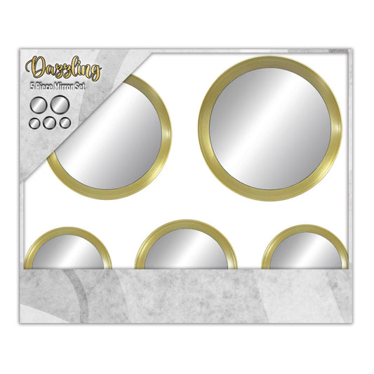 5PC CIRCULAR MIRROR SET IN GOLD & SILVER - SIZE: 1 - 10" , 9" + 7"  & 2 - 6" Mirrors