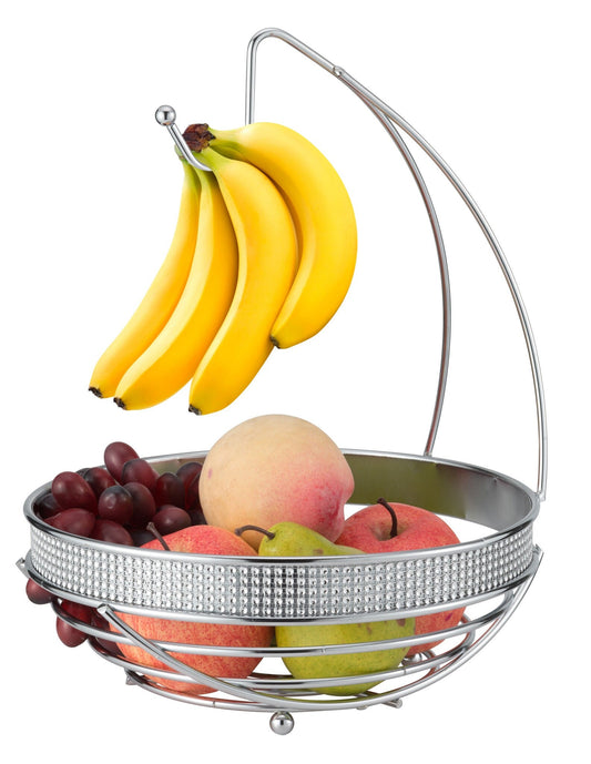 Chrome  Large Fruit Bowl with Banana Hook in Pave