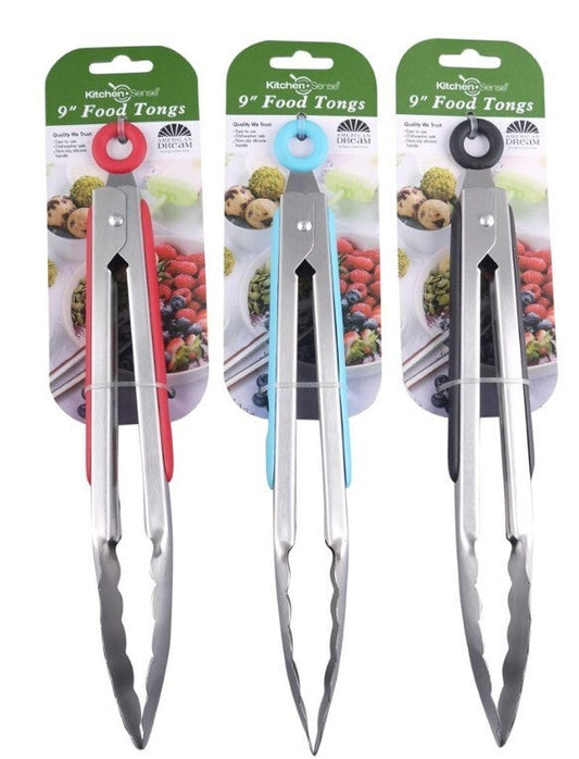 9" Stainless Steel Food Locking Tong with Silicone Grip Sides