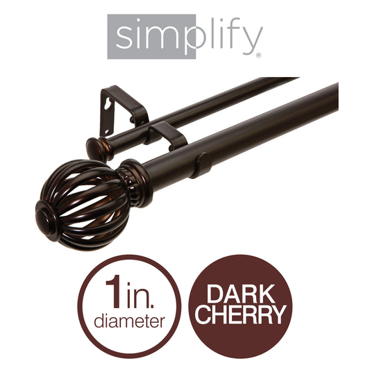 36-72in DOUBLE CURTAIN ROD VERSAILLES-DCHERRY 1" Diameter Main rod