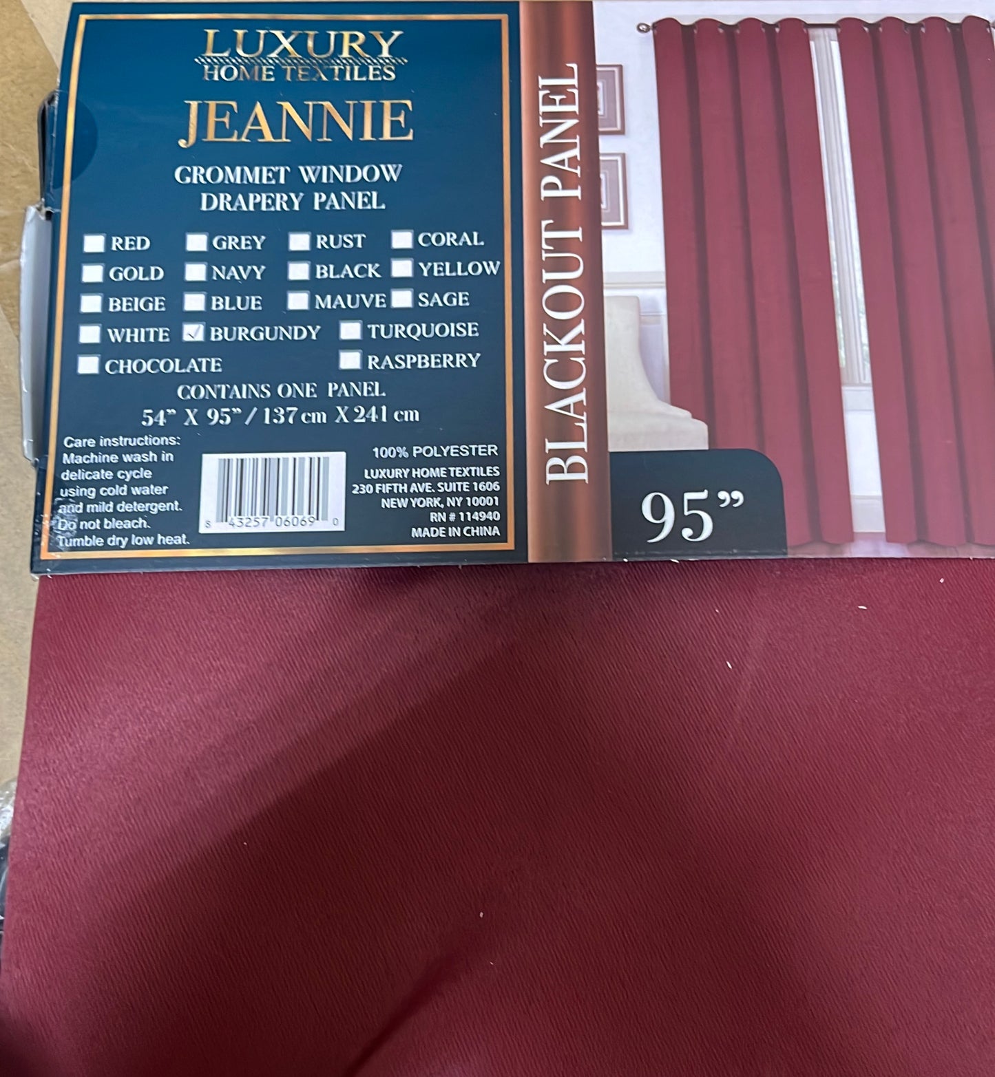 JEANNIE BURGUNDY BLACKOUT GROMMET PANEL 54"X95"