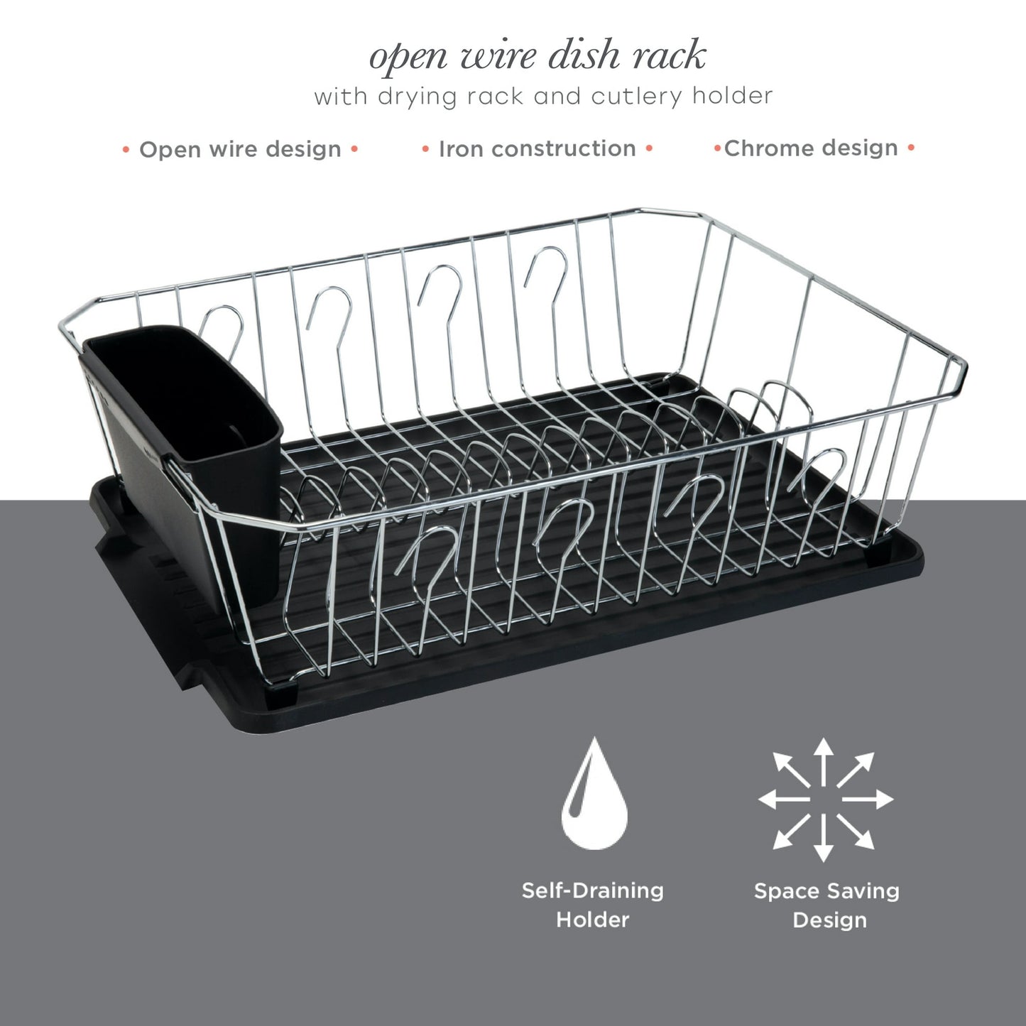 Kitchen Details Twisted Chrome 3 Piece Dish Rack in Black