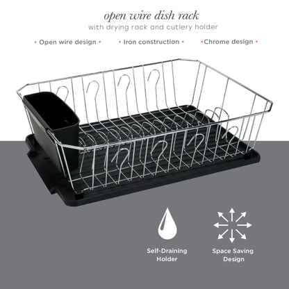 Kitchen Details Twisted Chrome 3 Piece Dish Rack in Black