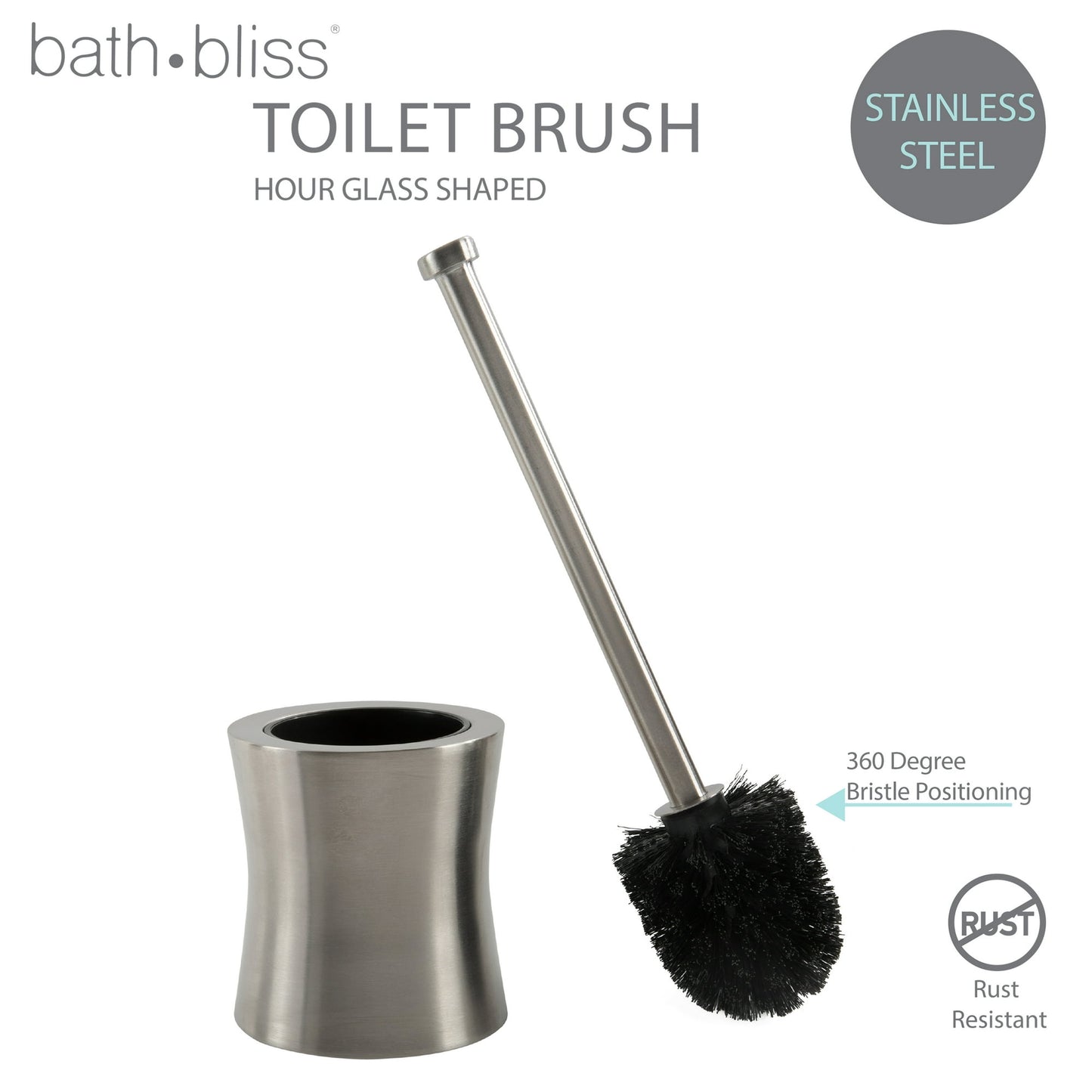 Bath Bliss Hour Glass Shaped Stainless Steel Toilet Brush and Holder