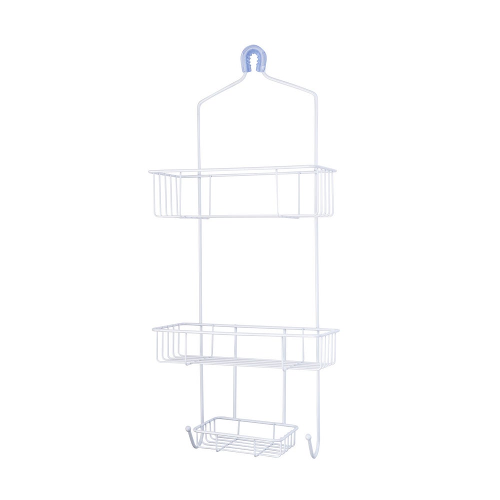 Large Shower Caddy with Soap Dish & Hooks - White