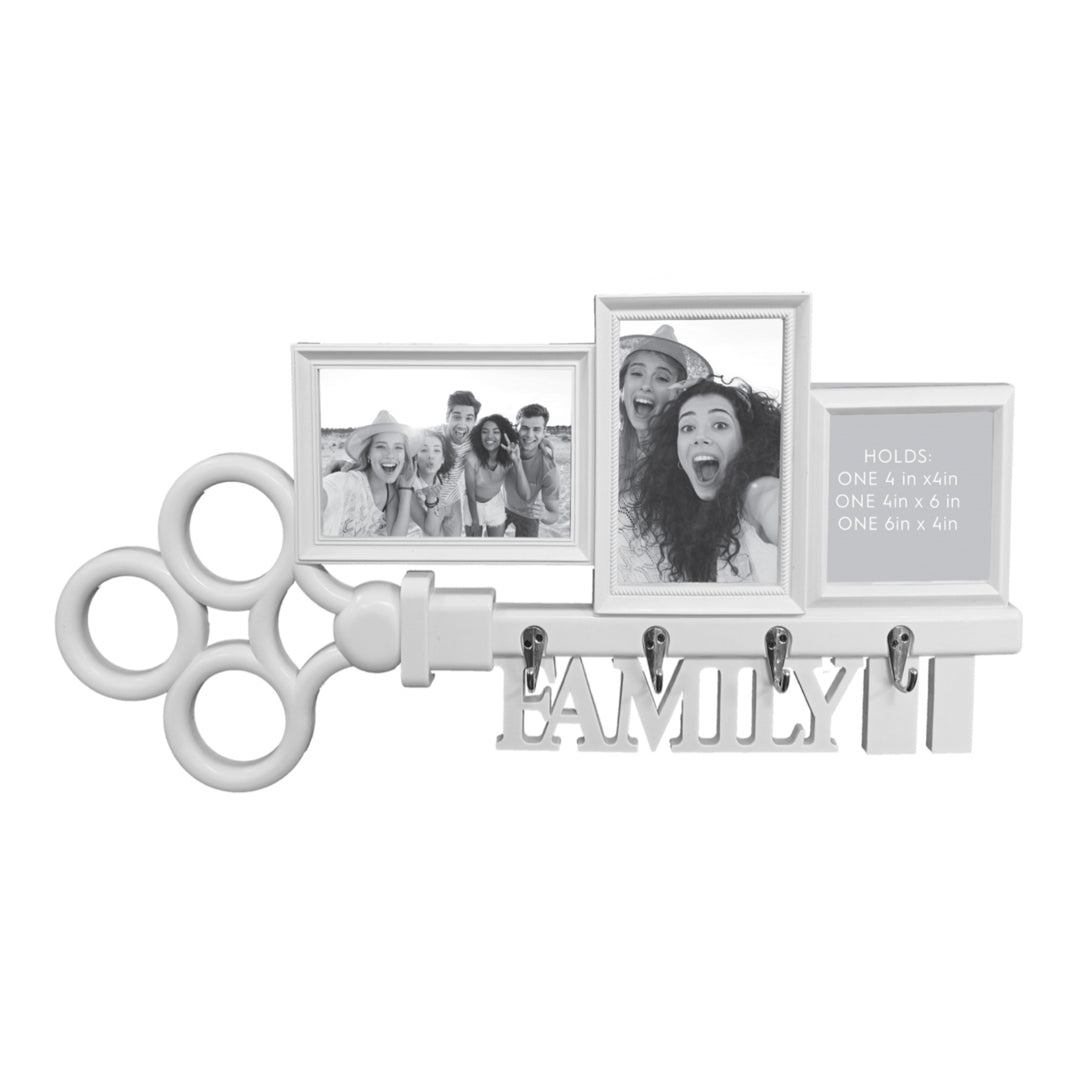 DECORATIVE PHOTO COLLAGES WITH 3 SLOTS AND 4 HOOKS IN BLACK & WHITE - SIZE: 21.5" x 9.75"