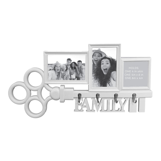 DECORATIVE PHOTO COLLAGES WITH 3 SLOTS AND 4 HOOKS IN BLACK & WHITE - SIZE: 21.5" x 9.75"