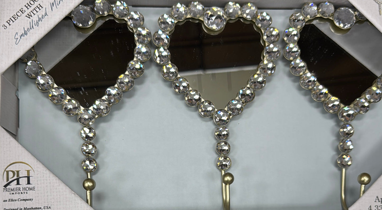 Premier home 3 piece hook set with embellished mirror