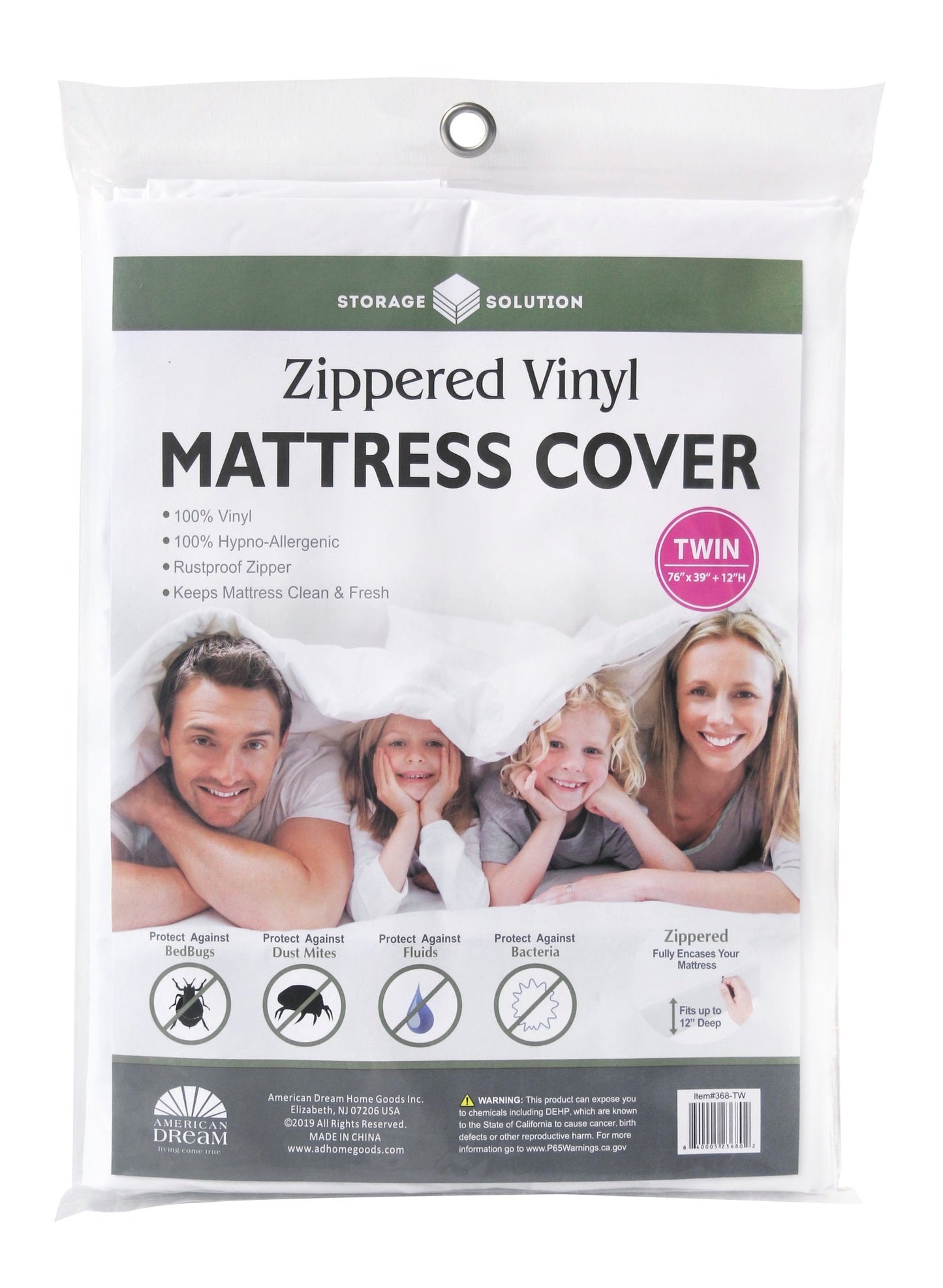 Twin  12" Deep PVC Mattress Cover with Zipper