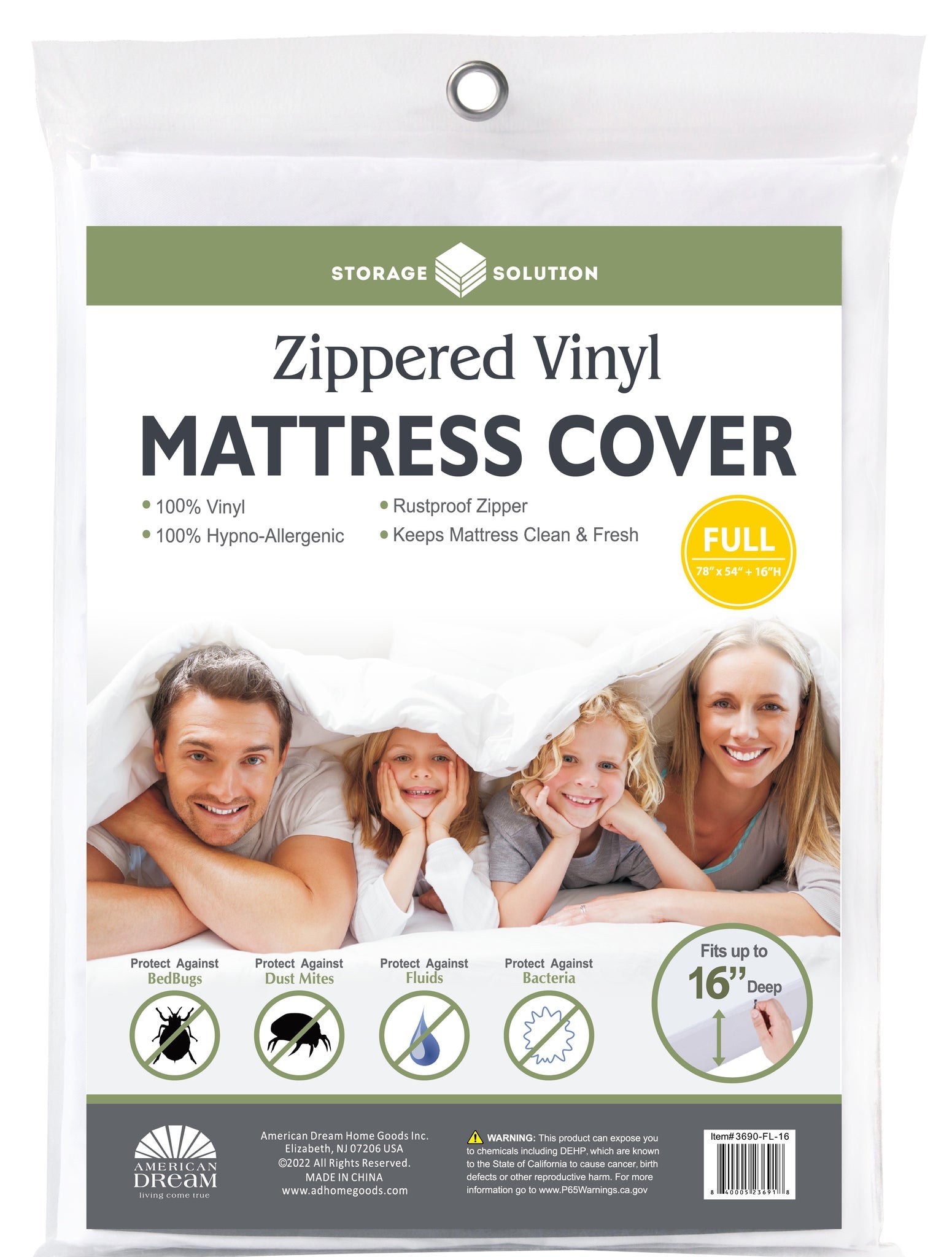 Full16" PVC Mattress Cover with Zipper