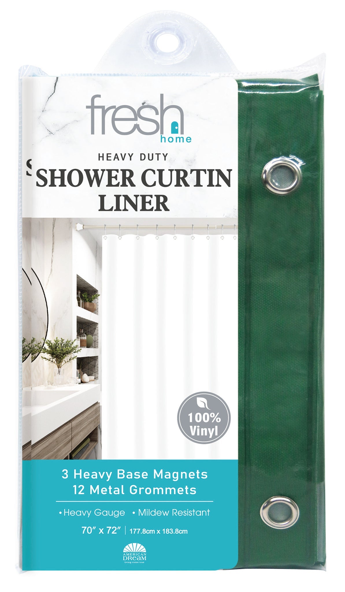 Hunter Green PVC Shower Curtain Liner