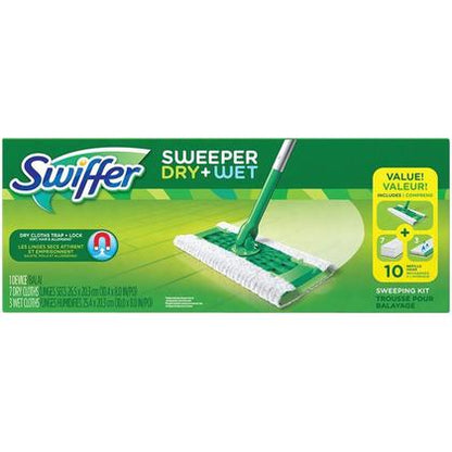 Swiffer Sweeper 2-in-1 Dry and Wet Multi-Surface Mopping Starter Kit (1-Mop, 10-Refills), White