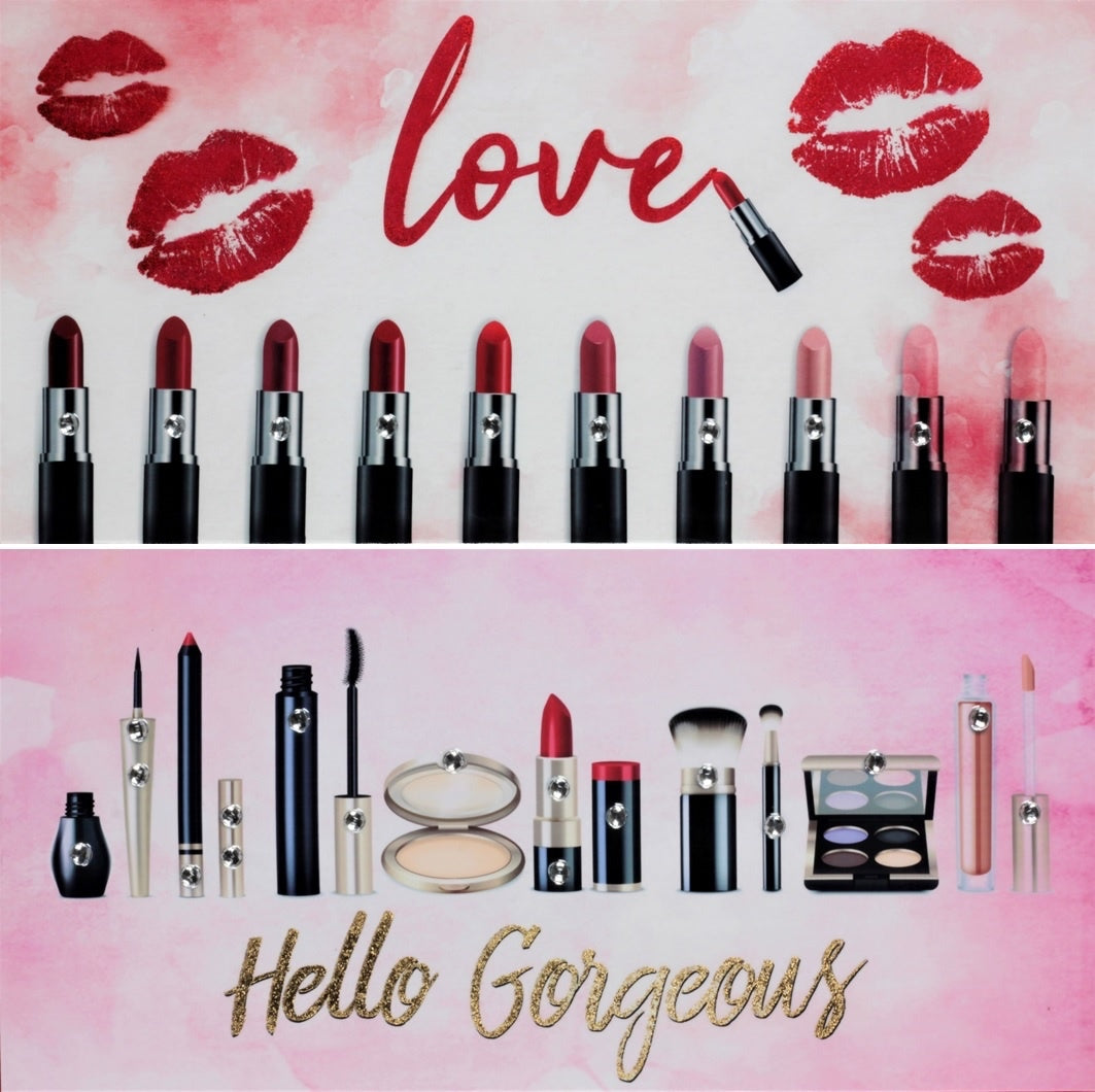 VANITY COSMETICS WITH JEWELS & FOIL LACQUERED CANVAS - SIZE: 12" x 24"