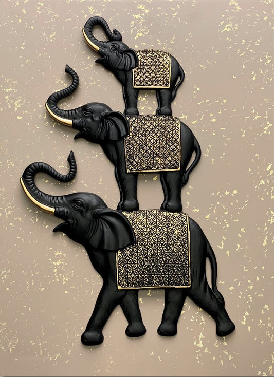 RESIN PLAQUE - SPECTACULAR ELEPHANT FAMILY - SIZE: 12" x 16"