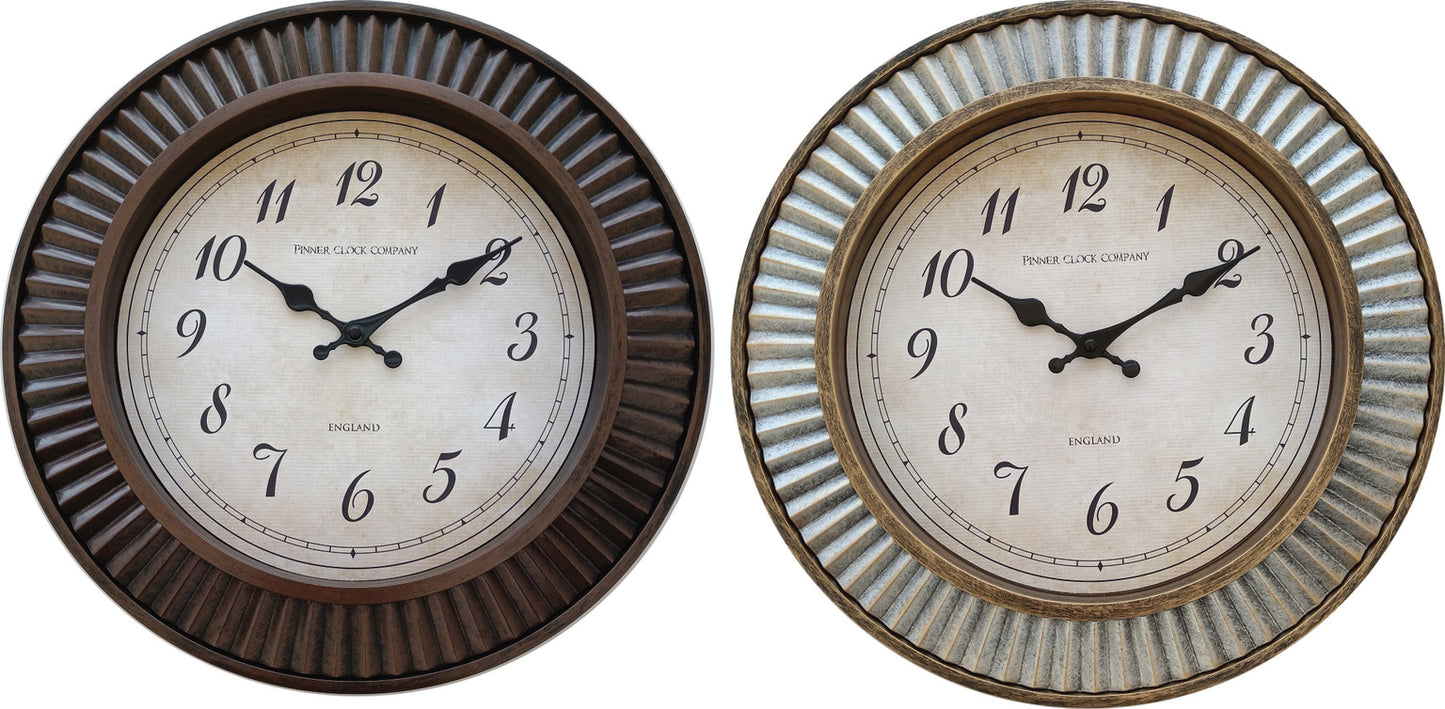 16" CORRUGATED TEXTURED CLOCKS IN DARK AND RUSTIC