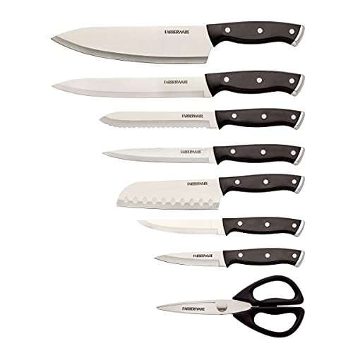 Farberware Edgekeeper Triple Riveted Knife Block Set W/ Built in Sharpener, 14-Piece Stainless Steel in Black/Gray, Size 12.4 H X 9.65 W X 5.91 D in