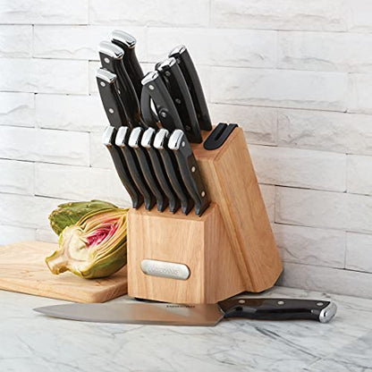 Farberware Edgekeeper Triple Riveted Knife Block Set W/ Built in Sharpener, 14-Piece Stainless Steel in Black/Gray, Size 12.4 H X 9.65 W X 5.91 D in