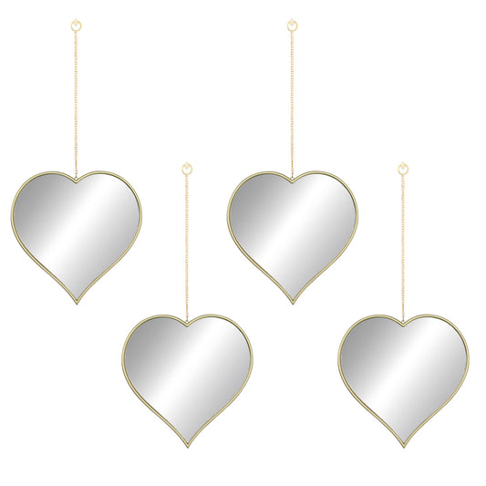 HEART ON A STRING 4PC 10IN MIRROR SET W. METAL CHAIN - SIZE: 4 - 10" Mirrors