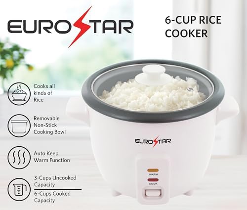 EUROSTAR 6-Cup Rice Cooker, White
