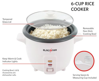 EUROSTAR 6-Cup Rice Cooker, White