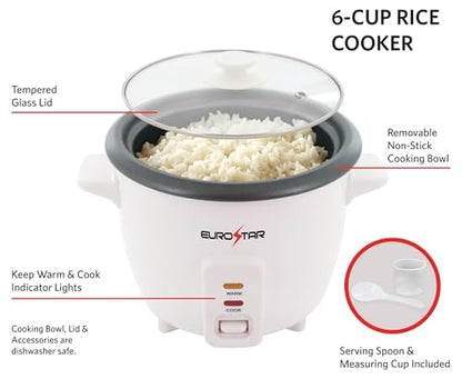 EUROSTAR 6-Cup Rice Cooker, White