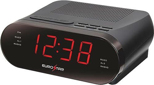 EUROSTAR CR909 Dual Alarm AM/FM Clock Radio, Black
