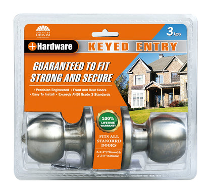 Hardware Satin Nickel Door Knob Lock (2 Pack, Keyed Entry)