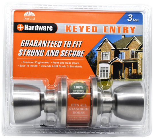 Hardware Satin Nickel Door Knob Lock - Commercial Grade (2 Pack, Keyed Entry)