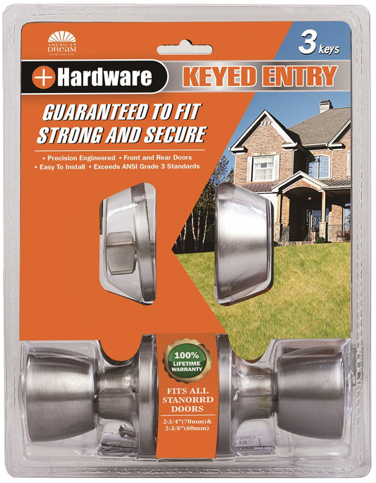 Hardware Satin Nickel Door Knob Lock (2 Pack, Keyed Entry)