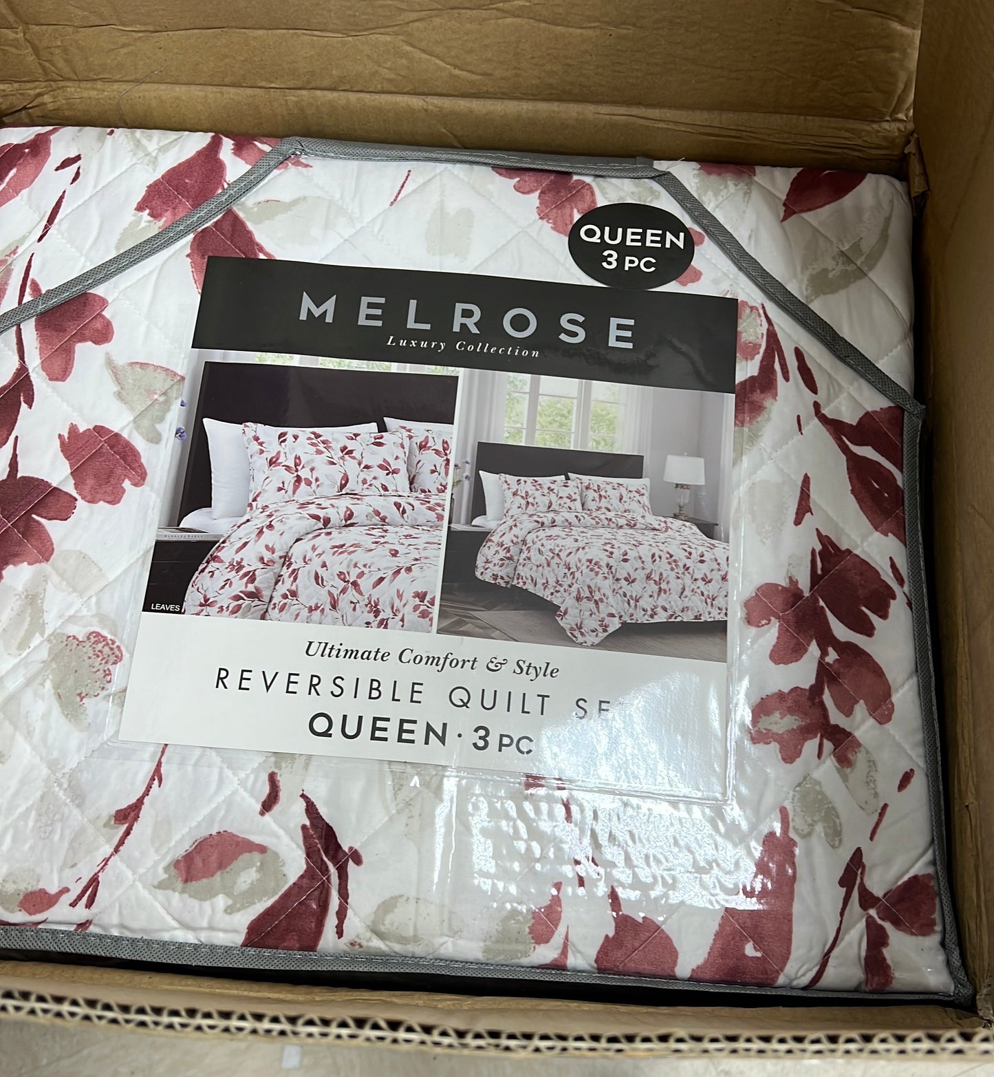 RT Designers Collection Melrose Leaves 3pc Stitched Quilt OB Q