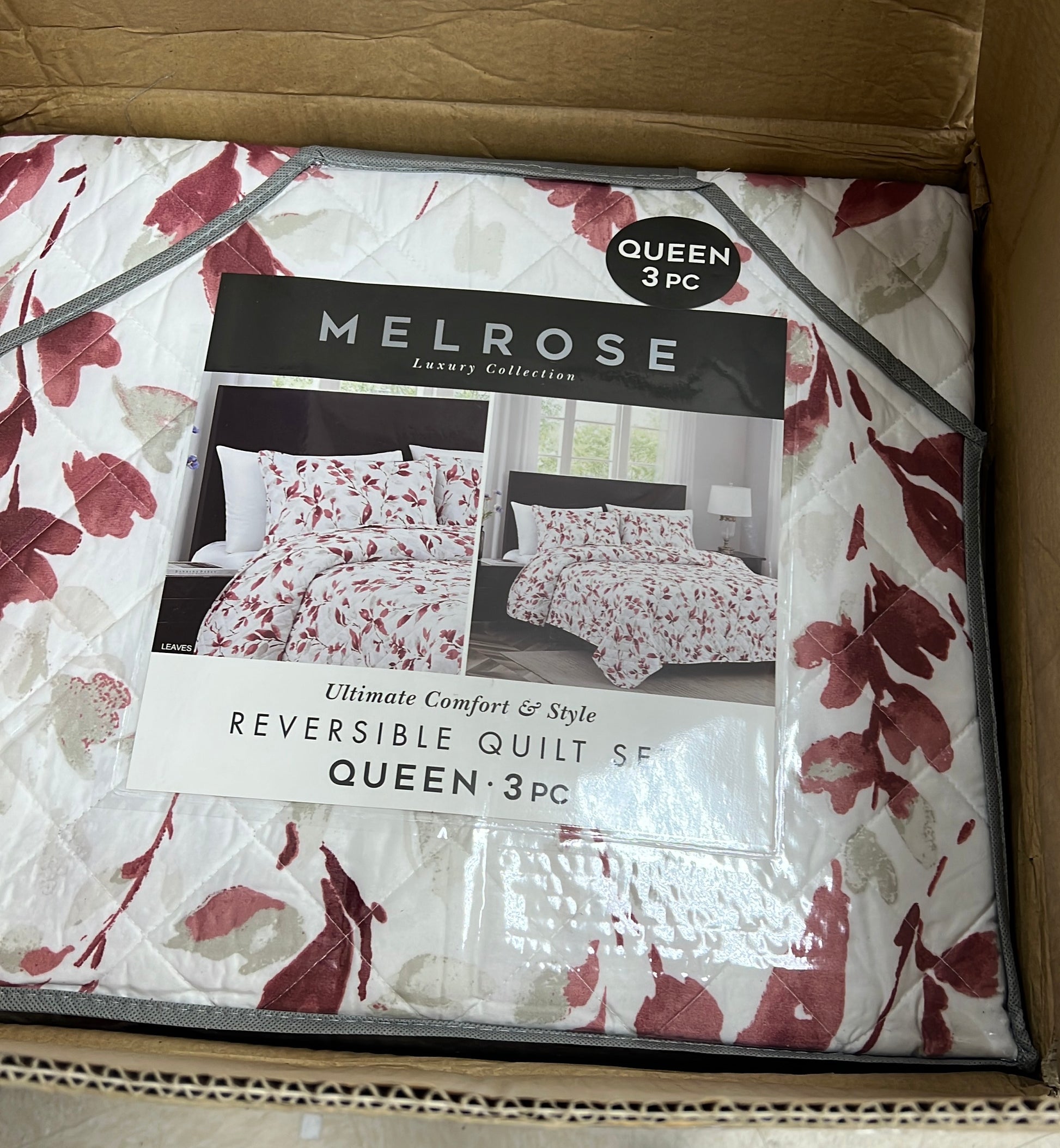 RT Designers Collection Melrose Leaves 3pc Stitched Quilt OB Q