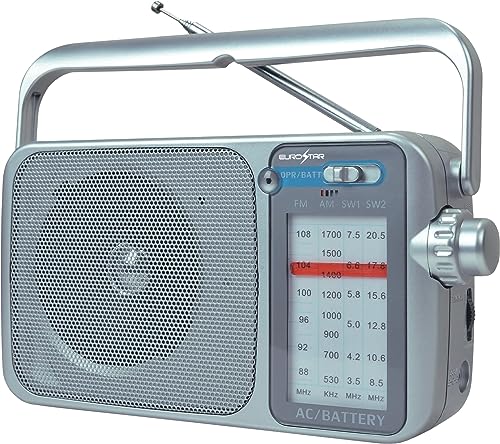 EUROSTAR ICF-2500S 4 Band AM/FM/SW1/SW2 Radio, Dual Voltage, Silver