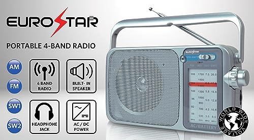 EUROSTAR ICF-2500S 4 Band AM/FM/SW1/SW2 Radio, Dual Voltage, Silver