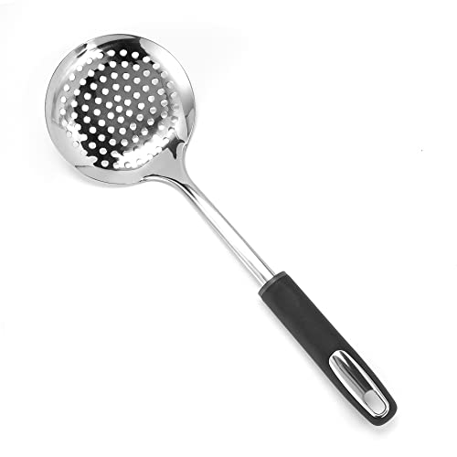 Dominion Skimmer Spoon - Stainless Steel Slotted Spoon & Comfortable Soft Grip Handle - Durable Food Grade Strainer Spoon for Draining, 13 Inch