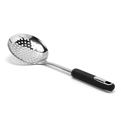 Dominion Skimmer Spoon - Stainless Steel Slotted Spoon & Comfortable Soft Grip Handle - Durable Food Grade Strainer Spoon for Draining, 13 Inch