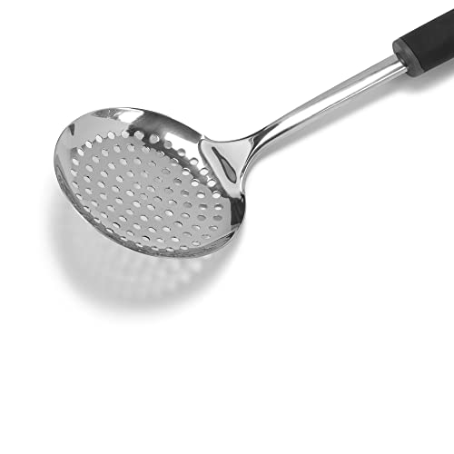 Dominion Skimmer Spoon - Stainless Steel Slotted Spoon & Comfortable Soft Grip Handle - Durable Food Grade Strainer Spoon for Draining, 13 Inch