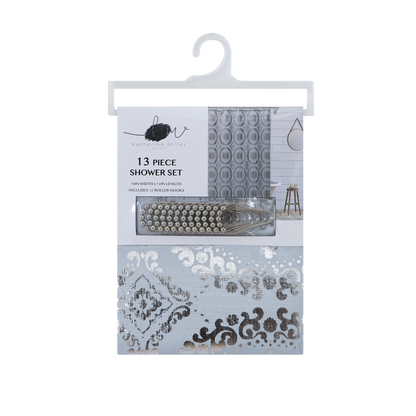 13 PIECE SHOWER SET 70IN WIDTH × 72IN LENGTH INCLUDES 12 ROLLER HOOKS