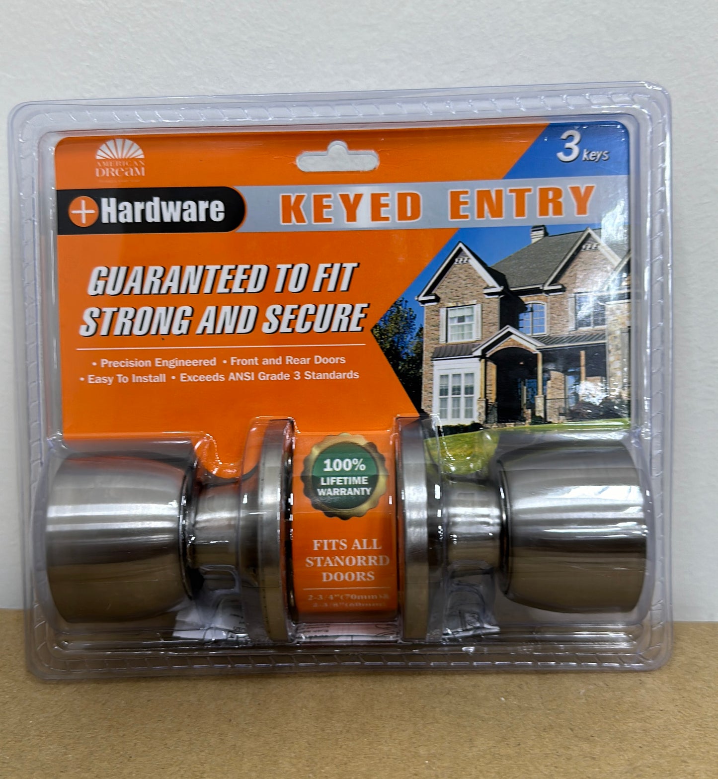 Hardware Satin Nickel Door Knob Lock - Commercial Grade (2 Pack, Keyed Entry)