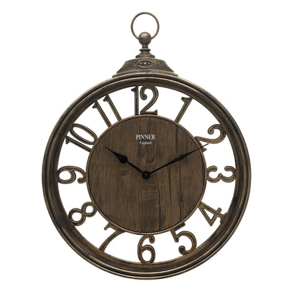 16" RETRO ARABIC CLOCK IN BROWN, GOLD, & SILVER - SIZE: 16" x 20.5"