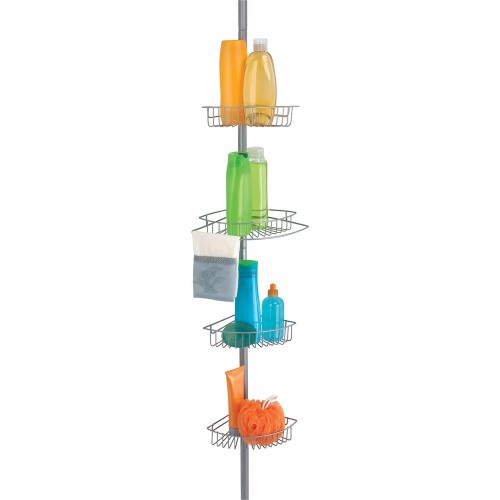 Bath Bliss 4-Tier Tension Pole Corner Shower Caddy, Grey