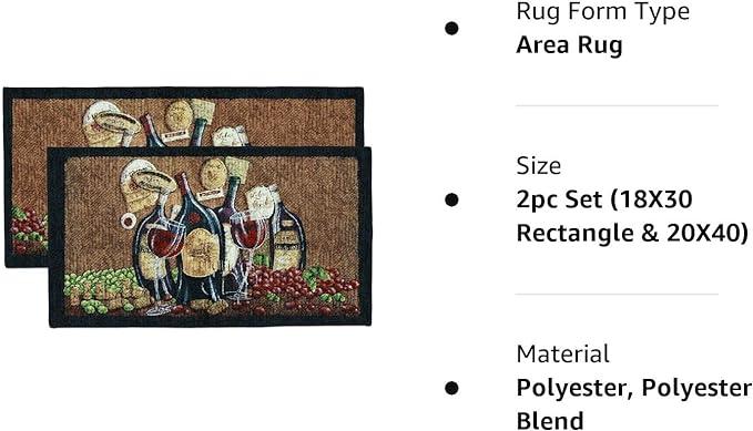 Bending Wine 2pc Kitchen Rug Set (18"x30" & 20"x40" Rectangle)