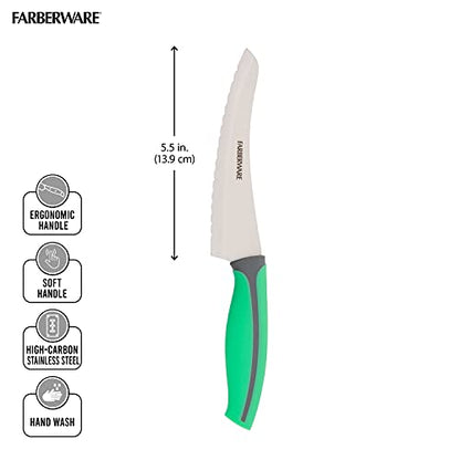 Farberware Soft Grip Serrated Utility Knife, 5.5-Inch, Green