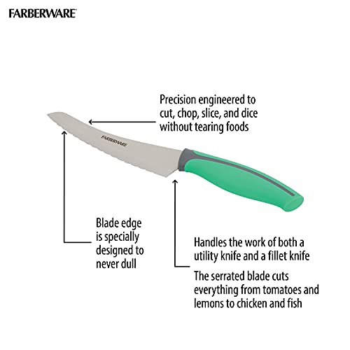 Farberware Soft Grip Serrated Utility Knife, 5.5-Inch, Green