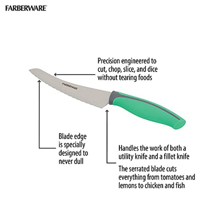 Farberware Soft Grip Serrated Utility Knife, 5.5-Inch, Green