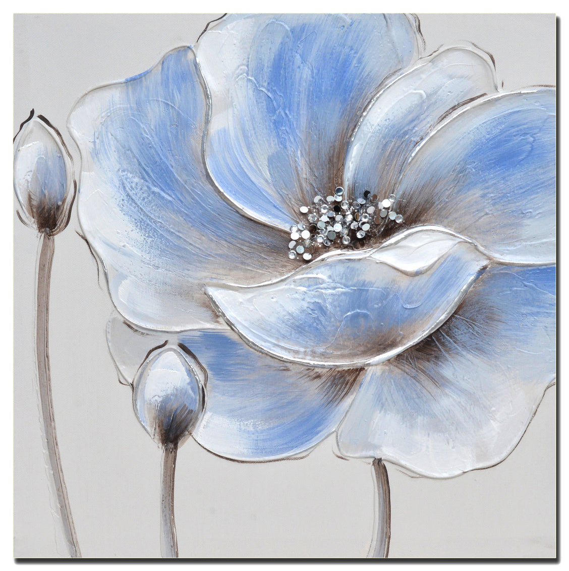 Abstract Canvas Wall Art Flower Oil Painting - BLUE BLOOM - SIZE: 16" x 16"