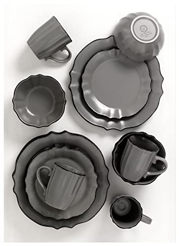 Lorren Home Trends Scalloped Edge 16 Piece Service for 4 Dinnerware Set - Gray