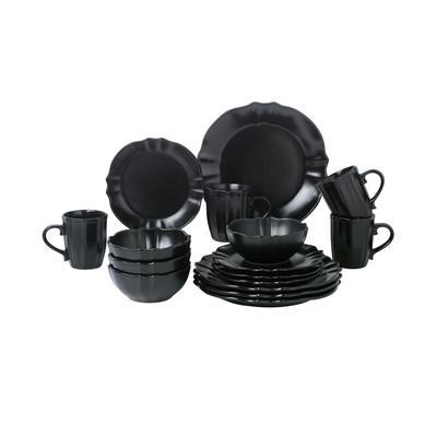 Lorren Home Trends Scalloped Edge 16 Piece Service for 4 Dinnerware Set - Black