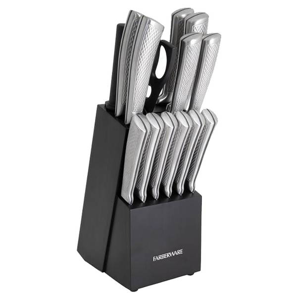 Farberware 15-Piece Textured Grip Stainless Steel Knife Block Set